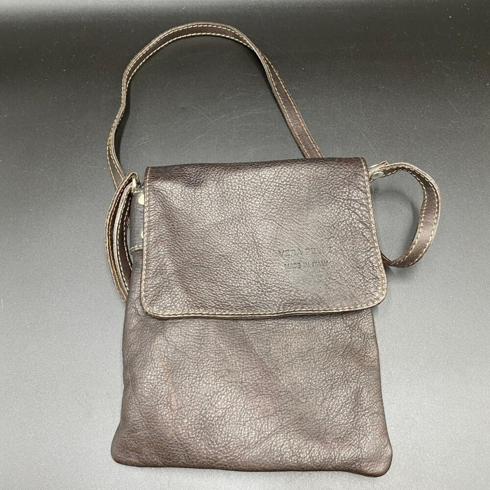 Vera Pelle Leather Crossbody Purse Brown